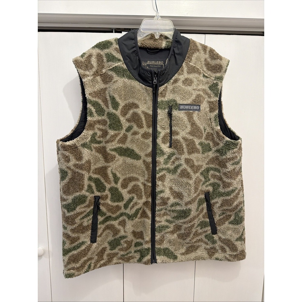 BURLEBO Men's XXL Sherpa Vest Alpine Camo Find Your Wild Full Zip Lined Hunting
